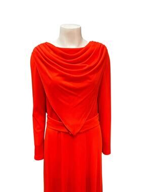 Vintage 1970s Julie Miller Red Cowl Back Maxi Dress Belted Disco Medium M -